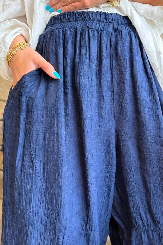 Lalli Damask Classic Tapered Barrel Leg Pant Navy